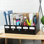 Foldable Desk File Holder Organizer Sturdy Cardboard Magazine Storage Box Document Rack with Blank Label Stickers for Home School Office (5, Matte Black) - color: Matte Black