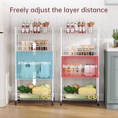 SINGAYE 4 Tier Basket Shelf Wire Shelving Unit Adjustable Storage Shelves Big Basket Rack for Garage Kitchen Office Pantry Corner 17" Dx12 Wx50 H White - color: White, size: 4-Tier[17"Dx12"Wx50"H]
