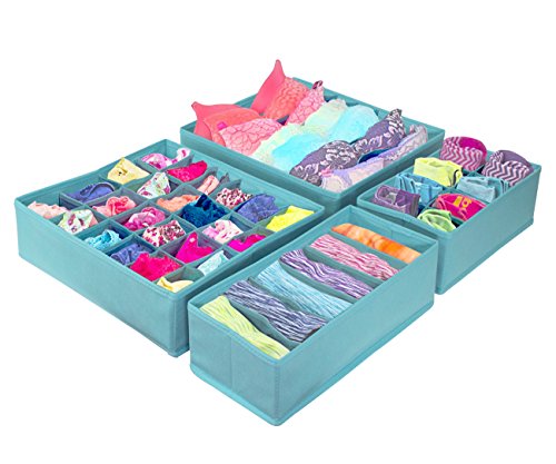 Sorbus® Set of 4 Foldable Drawer Dividers, Storage Boxes, Closet Organizers, Under Bed Organizer (Aqua) - color: Aqua