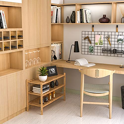 Dranixly Shoe Rack, 3-Tier Bamboo Stackable Shelf Storage Organizer, Stand for Closet, Entryway, Hallway, Bathroom and Living Room（Natural） - color: Natural, size: 3 Tier