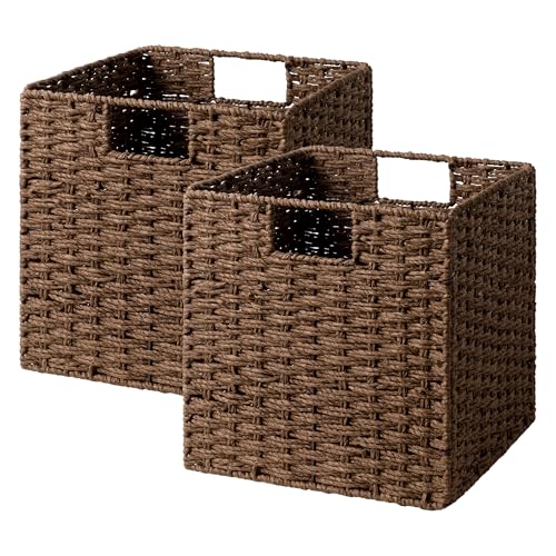 StorageWorks 11 inch Wicker Storage Cubes, Handwoven Cube Storage Bin, Square Cubes Basket, Foldable Paper Rope Basket for Organizing, Brown, 2 Pack - color: Brown, size: 11"L x 11"W x 11"H
