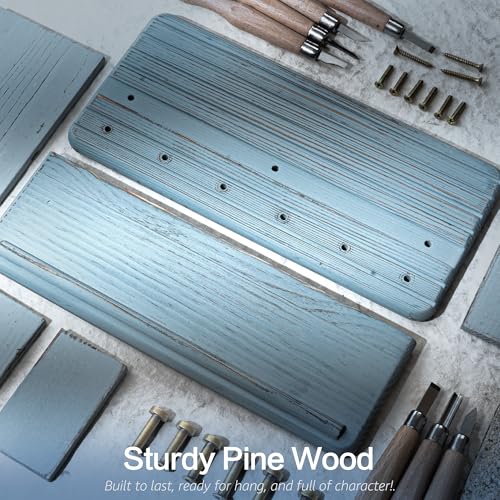 Rebee Vision Pine Wood Key Holder Wall Mount for Room Accessories – Decorative Key Holder for Wall with 6 Hooks & Floating Shelf – Rustic Wall Organizer for Home Decor Aesthetic (Blue) - color: Blue, size: Medium-11inch