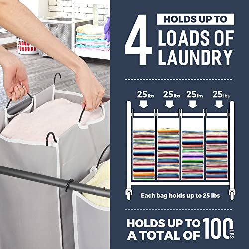 STO STO Laundry Sorter 4 Section, 4 Bag Clothes Hamper, Rolling Laundry Cart Basket with Heavy Duty Lockable Wheels and Removable Bag for Laundry Room, Bedroom, Closet, Gray - color: Gray, size: 4-Section