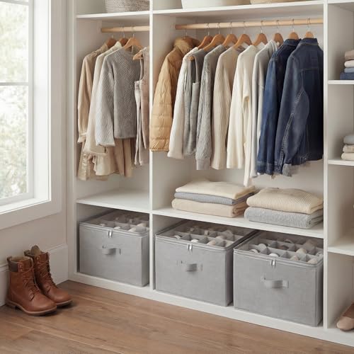 StorageWorks 2 Pack Shoe Organizer for Closet, Foldable Shoe Storage Box with Adjustable Dividers, Fabric Shoe Boxes Organizer for 32 Pairs, Closet Organizers and Storage Bin for Boots, Sneakers, Grey - color: Grey, size: Medium-2 Pack