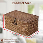 Handwoven Seagrass Basket Wicker Shelf Basket with Lid Rectangular Multipurpose Desktop Organizer Bin for Key Remote Control, Small,7.0" x 4.3" x 3.3" - size: 7.0"L x 4.3"W x 3.3"H