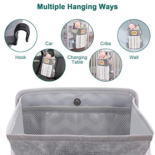 Accmor Hanging Baby Diaper Caddy Organizer, Diaper Stacker, Baby Crib Hanging Classified Storage Bag Organizer for Changing Table, Crib, Playard or Wall & Nursery Organization, Grey - style: Style C-Grey