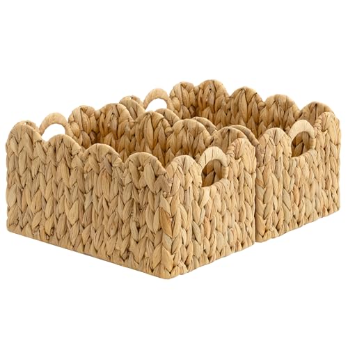 StorageWorks Scalloped Water Hyacinth Baskets, Hand-woven Rattan Baskets with Built-in Handles, Cute Baby Basket for Nursery, Basket for Organizing and Decor, 13"L x 8¼"W x 7"H - color: Water Hyacinth(Natural), size: 13"L x 8¼"W x 7"H