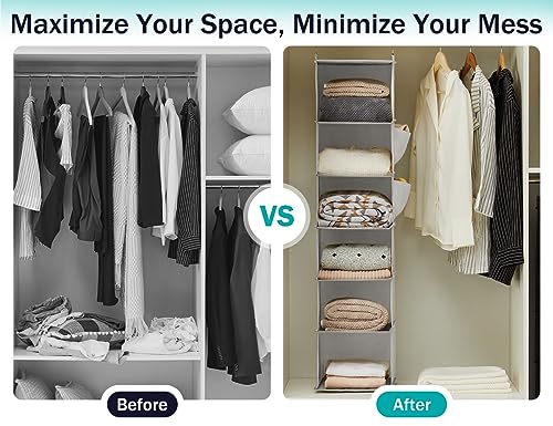 YOUDENOVA Hanging Closet Organizer and Storage, 6-Shelf Closet Hanging Storage Shelves, Light Grey - color: Light Grey