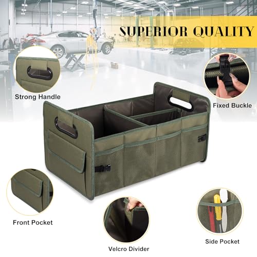 JiatuA Car Trunk Organizer, Car Organizers and Storage Collapsible Multi Compartment Container Box, Adjustable Car Accessories for SUV Sedan Truck, Standard Size, Green - color: Green, size: Standard