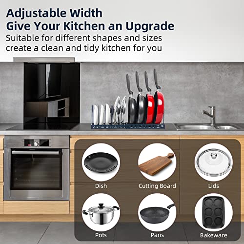ROOHUA Expandable Pot and Pan Organizer - Cabinet Pot Lid Holder with 10 Adjustable Compartments for Cookware, Baking, Frying (Dark Blue, 10) - color: Dark Blue