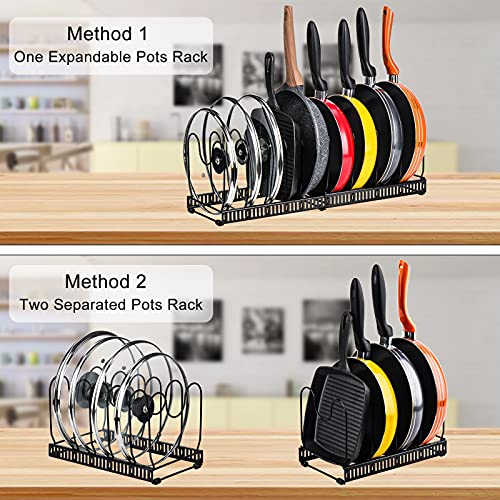 Toplife Pots and Pans Organizer Rack for Cabinet and Countertop, 10+ Pot Lids, Bakeware and Cookware Holder with 10 Adjustable Compartments - Black - color: Black, size: Pot & Pan Organizer