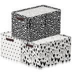 Geelin 3 Pcs Valentines Baskets Storage Valentine's Day Basket for Gifts Collapsible Waterproof Canvas Black and White Heart Storage Bin Organizer with Handles for Book Closet Shelf Nursery Decor - style: Valentines Black and White