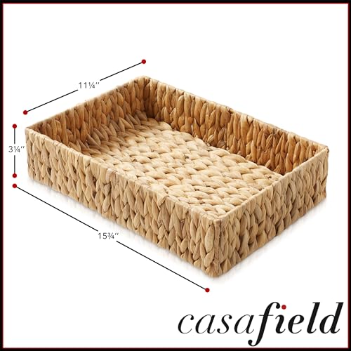 Casafield Set of 2 Bathroom Storage Baskets, Natural - Water Hyacinth, 15.75" W x 11.25" D x 3.25" H, Woven Toilet Tank Topper Bins for Organizing Tissues, Toilet Paper, Toiletries, Shelves - color: Natural - Hyacinth, size: 15.75" x 11.25" x 3.25"