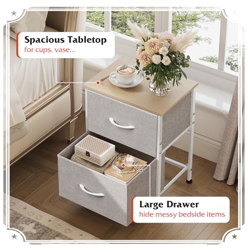 WLIVE Night Stand, Gray Nightstand with 2 Fabric Drawers, Small Dresser for Bedroom, Closet, College Dorm, End Table Side Furniture, Wood Top, Light Grey - color: Light Grey, size: 11.8"D x 15.7"W x 20.9"H