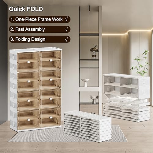 40 Pairs Shoes Storage Cabinet of 3-Step Fast Installation,Plastic Shoe Rack with Clear Magnetic Door for Display，Foldable Shoe Organizer for Entryway, Living Room, Garage (2 Row, 10 Tier) - size: 10Tier