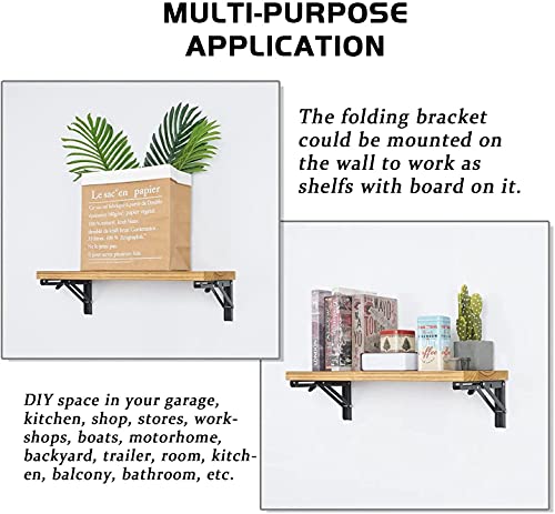 Folding Shelf Brackets - 8 inch 2 Pcs Heavy Duty Metal Collapsible Shelf Bracket, DIY Wall Mounted Foldable Shelf Bracket, Space Saving for Bench Table - size: 8 Inch- 2 Packs