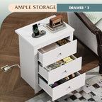 WLIVE White Nightstand with Charging Station, Wood Night Stand with 3 Drawers Storage, Tall Bedside Table End Side Tables with 2 USB Ports and Outlets for Bedroom, Closet, White - color: White