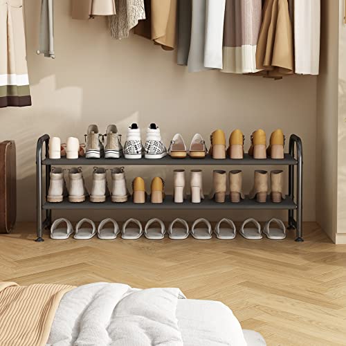 INGIORDAR Shoe Rack 2 Tier Long Storage Organizer Wide Metal Shoe Shelf for Closet Entryway Black - color: Black, size: 2 Tier