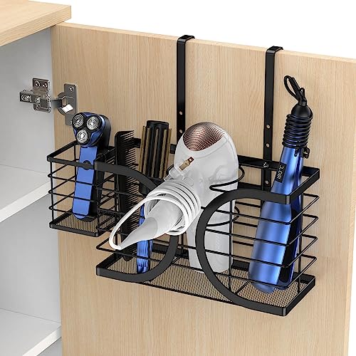 Hair Dryer Holder 3in1 Hair Tool Organizer/Wall Mounted,Cabinet Door or Desk-based Blow Dryer Holder/Height-adjustable Curling Iron Holder/Bathroom Cabinet Organizer for Flat Irons - color: Black-A