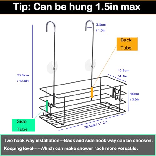 Shower Caddy Hanging Shower Orangizer Stainless Steel Shower Rack with Hooks Over The Door, Shampoo Basket Storage (Black) - color: Black, size: 1-Tier
