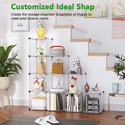 C&AHOME Cube Storage Organizer, 12-Cube Closet Cabinet Organizer, DIY Cube Shelf, Plastic Stackable Bookshelf, Modular Shelving Units Ideal for Home, Office, 36.6" L x 12.4" W x 48.4" H White SHS3012A - color: Translucent White