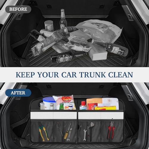 Femuar Car Trunk Organizer, Car Storage Organizer with Large Capacity Waterproof Collapsible Trunk Organizer for Car Suv/Jeep/Sedan (Beige, Standard) - color: Beige, size: Standard