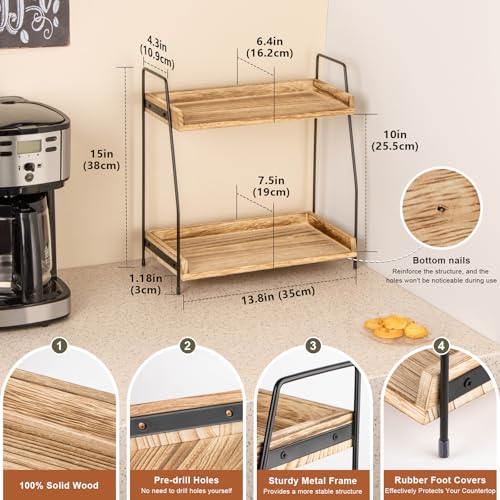 ANBOXIT Countertop Coffee Station Organizer, 2 Tier Wooden Shelf for Coffee Bar Accessories, Condiment Storage Caddy for Kitchen, Home, Office - Brown - color: Brown