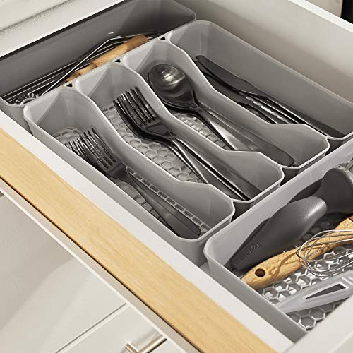Spectrum Diversified Hexa Drawer Organizer Tray Modern Kitchen Cutlery, Utensil, Silverware Holder Caddy, 5 Dividers Cabinet Storage, 10 x 13, Stone Gray - color: Stone Gray, size: 5 Divider