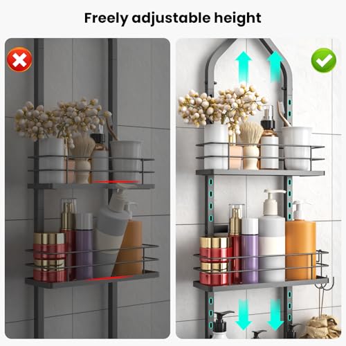 Shower Caddy Hanging (Black), Adjustable Anti-Swing-Over The Shower Head Caddy, 4 Tier Height Bathroom Storage Organizer Bathroom Shelves Basket Rack Shower Caddies (4Tier) - color: black, size: 4tiers
