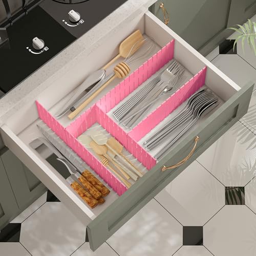 ALBAD Plastic Drawer Dividers Adjustable Drawer Organizer Dividers Separator for Tidying Clutter/Cutlery/Underwear/Socks/Clothes/Dresses/Boxes/Bins in Kitchen Bathroom Bedroom Office (8) - color: Pink, size: 8