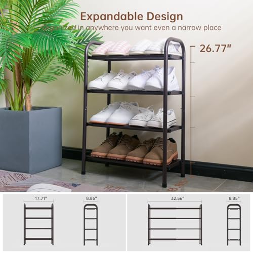 Gonfoam 4-Tier Expandable Shoe Rack,Adjustable Shoe Shelf Storage Organizer Heavy Duty Metal Free Standing Shoe Rack for Entryway Closet Doorway (Bronze) - color: Bronze, size: 4 Tier