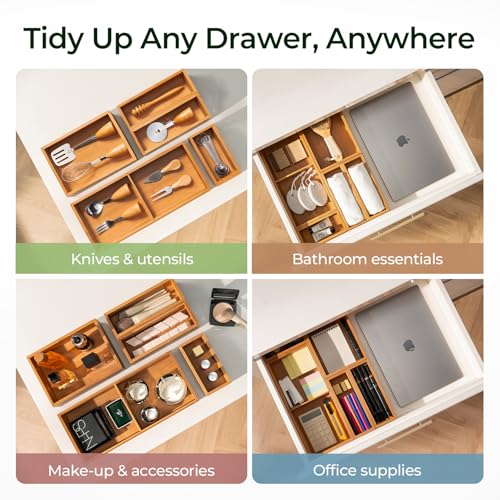 keechee Carbonized Bamboo Kitchen Drawer Organizer (Bundle: 5pc Organizers Set) - size: Bundle: 5pc Organizers Set