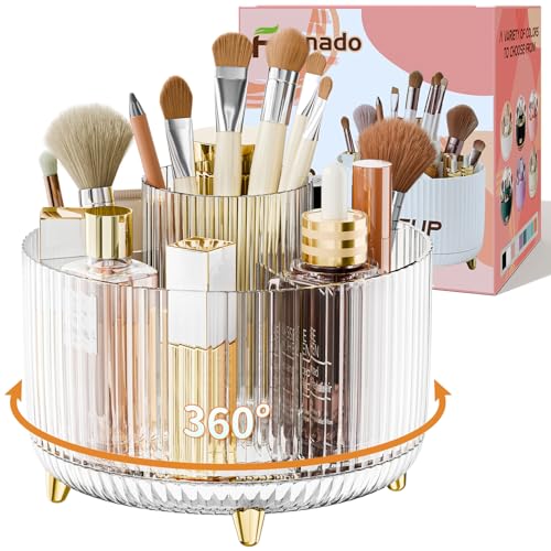 Clear Rotating Makeup Organizer Countertop for Vanity, 360° Makeup Brush Holder Organizer with 5 Compartments, Transparent Cosmetic Storage for Lipstick, Skincare, Bathroom Counter(Transparent) - color: Transparent