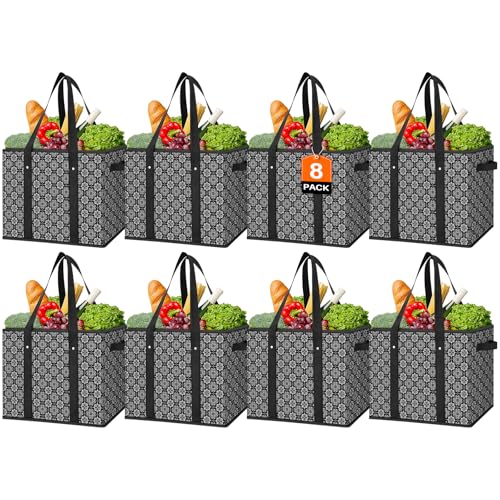WISELIFE Reusable Grocery Bags 8 Pack,Large Grocery Tote Bag Water Resistant Shopping Bags Foldable Grocery Bag for Clothes,Shoes and Picnic,Black - color: Black, size: 8 PCS