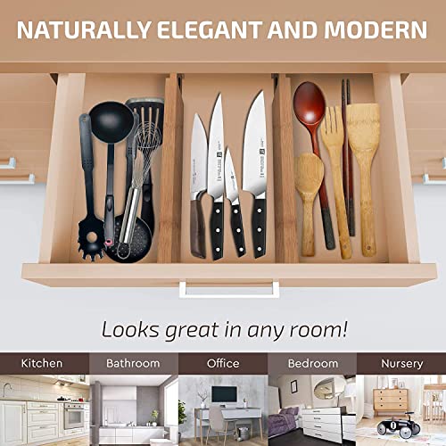 6-Pack Bamboo Drawer Dividers - 2.6 in High, Adjustable 16 to 22 in Expandable Drawer Organizers and Dresser Separators for Clothes, Bedroom, Bathroom, Kitchen, and Office Organization and Storage - color: Bamboo