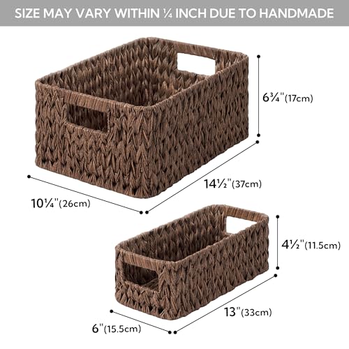 GRANNY SAYS Storage Baskets for Shelves, Waterproof Basket Set for Organizing, Toilet Wicker Basket Tank Topper, Wicker Baskets with Handles, Dark Brown, 3-Pack - color: Brown, size: 14½"L x 10¼"W x 7"H + 2x 13"L x 6"W x 4½"H