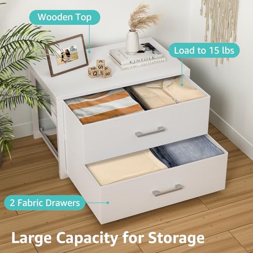 BOLUO Stackable Storage Drawers Closet Organizers and Storage Bins Fabric White 2 Drawer Dresser for Bedroom Office Modern - color: White, size: L(15.7"D x 21.1"W x 16.1"H)