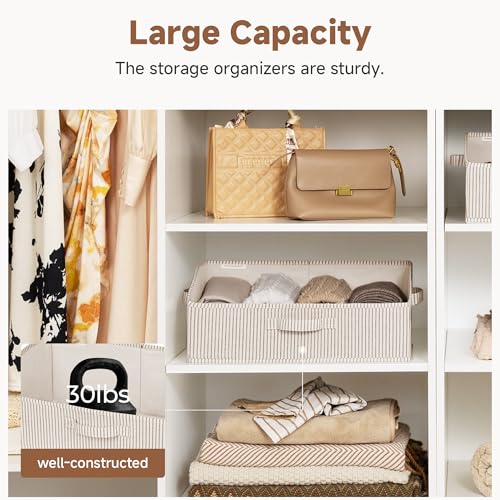 StorageWorks Closet Storage Bins, Trapezoid Organizer Box for Shelves, Fabric Clothes Bin, Foldable Organizing Baskets with Handles, Large, Khaki and Beige Stripes, 3-Pack - color: Khaki and Beige Stripes, size: Large