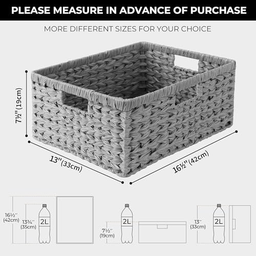 GRANNY SAYS Large Wicker Basket for Storage, Waterproof Baskets for Shelves, Storage Baskets with Handles, Grey Basket for Storage, 1-Pack - color: Gray, size: 16 ½"L x 13"W x 7 ½"H