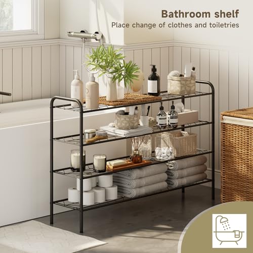 Shoe Rack,Long Shoe Organizer for Closet,Wide Shoe Storage for Entryway,4 Tier Sturdy Metal Free Standing Shoe Shelf - size: 4-tier-long