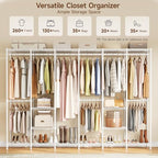 ONBRILL F6 Free Standing Industrial Pipe Clothes Rack, Large Heavy Duty Metal Garment Rack, Closet Organizer Storage System with Adjustable Shelves & Hanging Rods, Portable Wardrobe - White - color: White