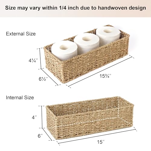 StorageWorks Toilet Tank Basket for Bathroom, Seagrass Storage Baskets for Toilet Tank Top, 2-Pack - color: Natural(seagrass), size: 15 ¾"L x 6 ½"W x 4 ¼"H