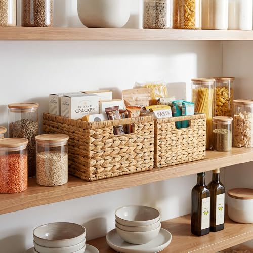 StorageWorks Wicker Storage Basket, Water Hyacinth Basket for Organizing, Decorative Water Hyacinth Storage Baskets, Set of 2, Large and Small - color: Natural (Water Hyacinth), size: 11½"L x 11½"W x 7"H + 9¾"L x 9¾"W x 6½"H