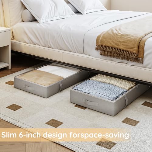 Vailando Storage Containers, 8 Inches Tall 80L Underbed Storage Bins with Sturdy Handles and Sidewalls, Closet Organizer for Clothes, Blankets, Seasonal Items, Light gray, 2-Pack - color: Gray, size: 8 Inches Tall