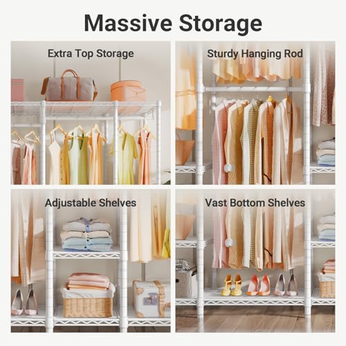 VIPEK V50 Closet Organizer System, Extra Large Heavy Duty Wardrobe Closet with Adjustable Shelves, Freestanding Clothing Rack for Bedroom, Walk-in Closet, Apartment, 1300 lbs Capacity, White - color: White