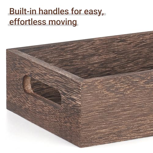 Mkono Bathroom Basket Wood Toilet Paper Storage Basket with Handle for Organizing, Farmhouse Tank Topper Tray, Rustic Home Decor for Shelf, Countertop, Bedroom, Livingroom, Kitchen, Brown
