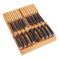 Utoplike In-drawer Knife Block Bamboo Kitchen Knife Drawer Organizer Large, handle Steak knife Holder without Knives, Fit for 16 Knife and 1 Sharpening Steel (Knives & Sharpening Not Included) - size: 16 Holder