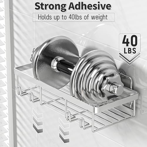 Liuoud 5 Pack Shower Caddy Organizer Rack Shelf for Inside Shower, Self Adhesive Bathroom Wall Storage Basket Rustproof Stainless Steel Large Capacity Shampoo Holder, Silver - color: Silver
