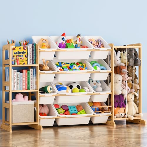 Toy Storage Organizer with Bookshelf and Stuffed Animal Storage - Kids Playroom Organization with Shelves and 12 Toy Bins - Toddler Living Room Toy Box for Lego - Nursery Bedroom Decor Essentials - color: White, size: 55.2"W,3 Shelves,12 Bins