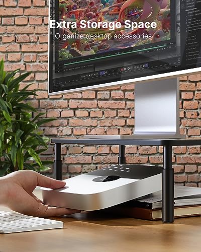 HUANUO Monitor Stand, Monitor Stand Riser 3 Height Adjustable, Monitor Riser with Airflow Vents, Laptop Stand for Desk, Laptop Riser, Desk Organizer for Monitor, 15.6" Laptop, PC, Printer - color: Black